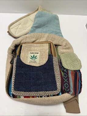 Pure Hemp Multicolor Boho Sling Bag - Navy & Natural